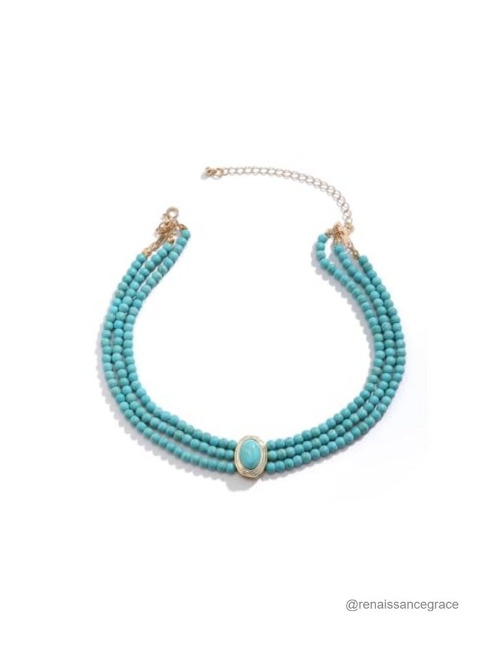 Turquoise Beaded Choker Layered Necklace, Handmade Alloy Boho Jewelry